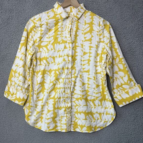 Chico's Tops - Chicos Button Top 6 Small Floral Art 3/4 Sleeve Yellow Blouse Classic Career 0.5